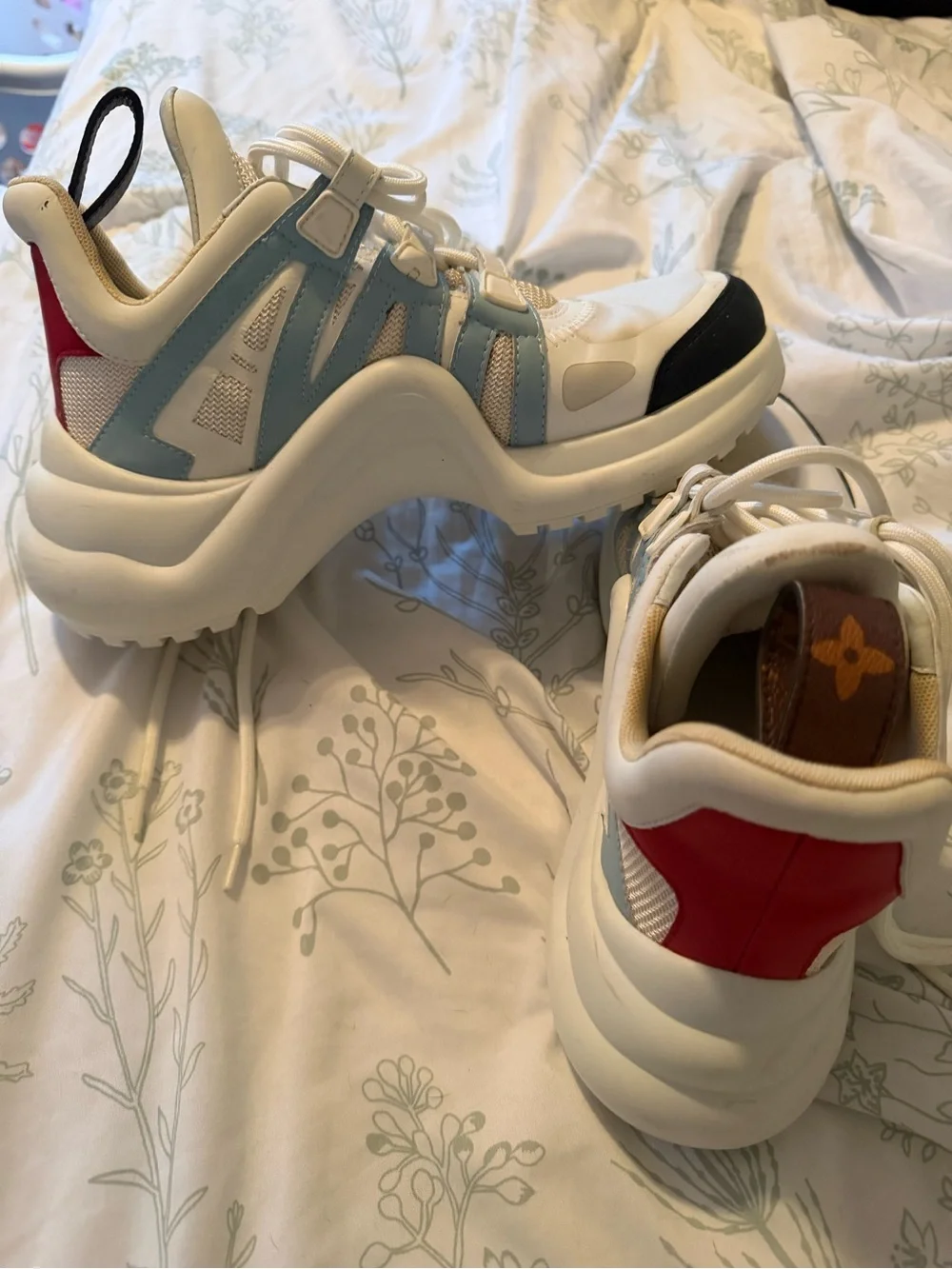 Louis Vuitton White, Light Blue and Red Women's Chunky Sneakers